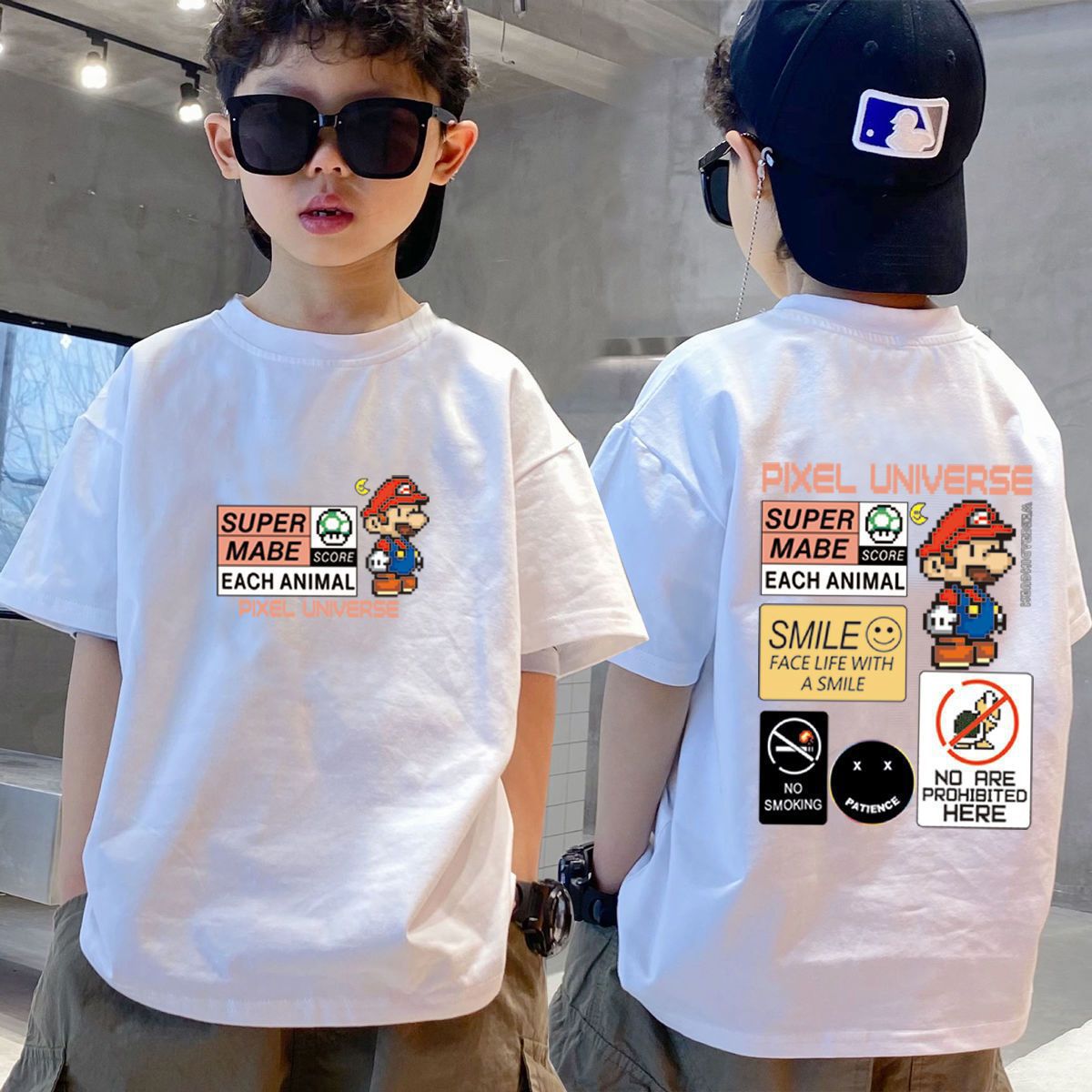 Kids' Pixel Mario Bros Graphic T-Shirt