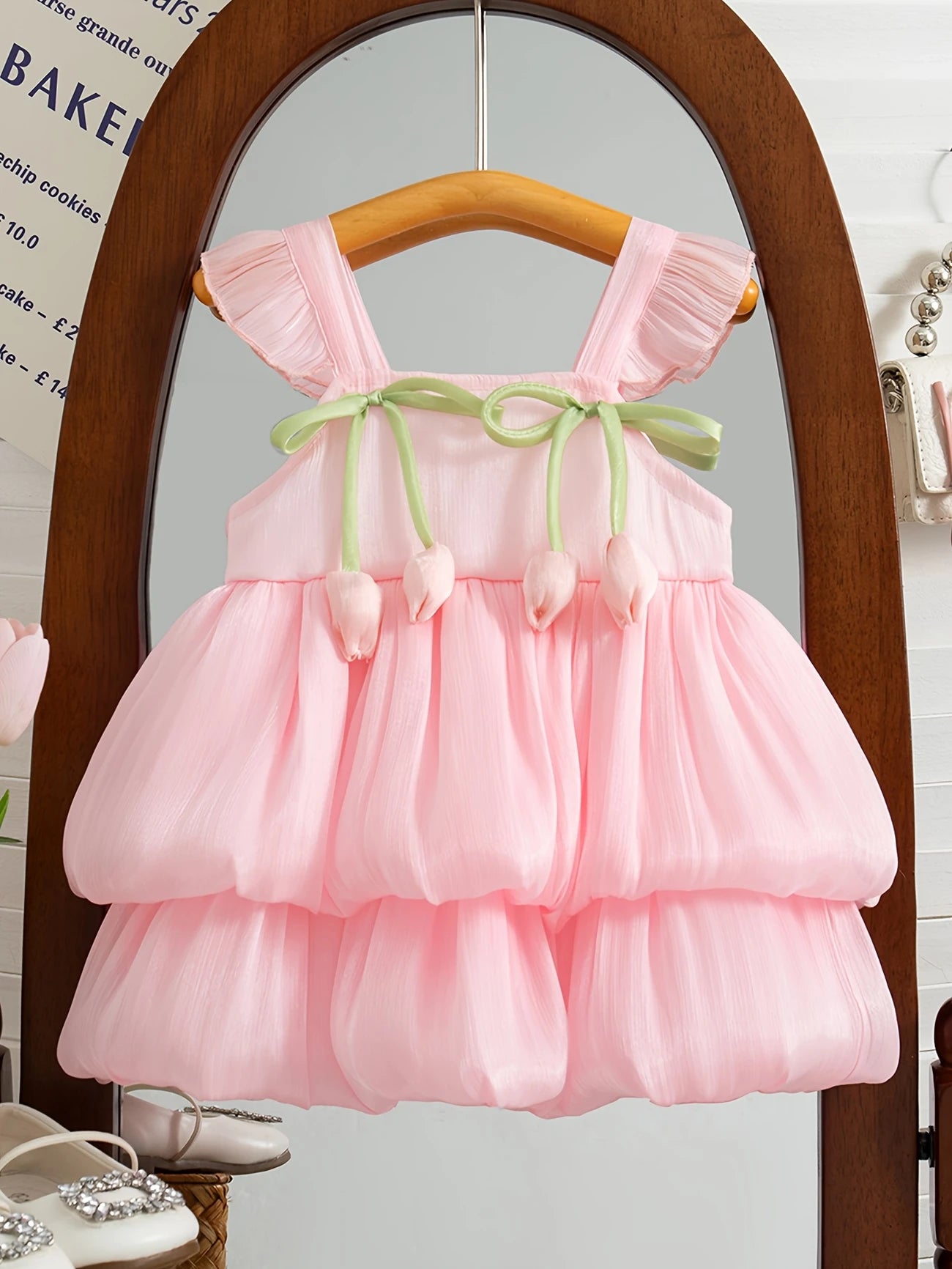 Cute Minies Pink Summer Princess Dress – Baby Girl Sleeveless Outfit with Bows & Ruffles