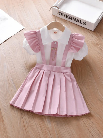 Pink Suspender Pleated Dress for Girls