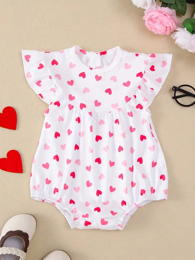 Baby's White & Pink Hearts Ruffle Romper
