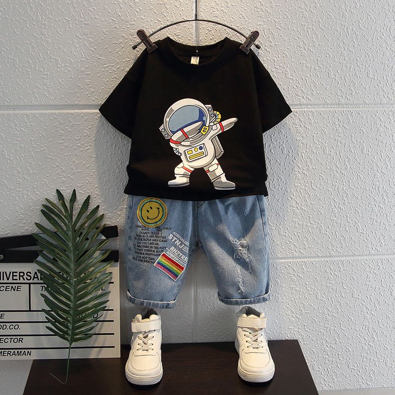 Toddler's Astronaut T-shirt & Denim Short Set