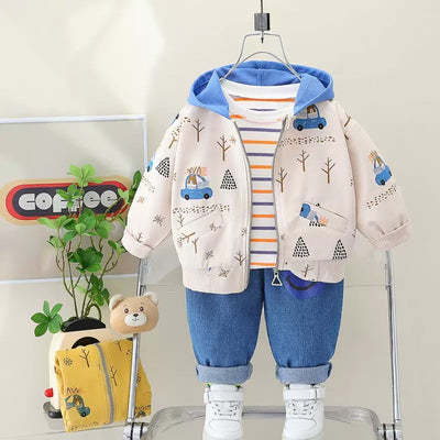 3-Piece Forest Adventure Zip-Up Hoodie and Jeans Set