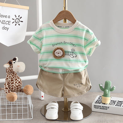 Toddler's Striped Lion T-Shirt & Shorts Set