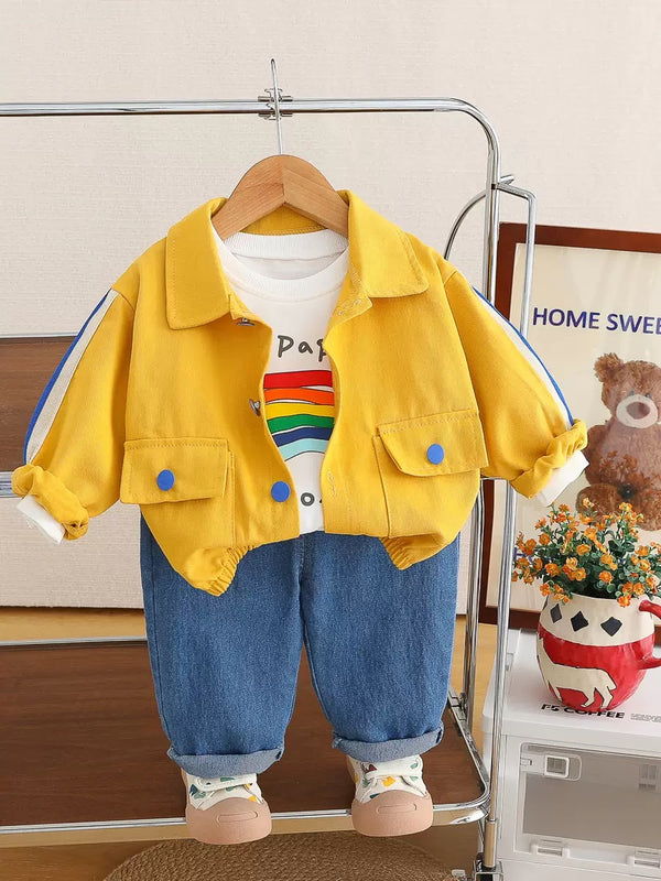 Toddler 3-Piece Yellow Denim Jacket and Jeans Set