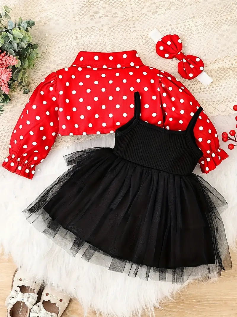 Baby Girl Red Polka Dot Dress Outfit Set