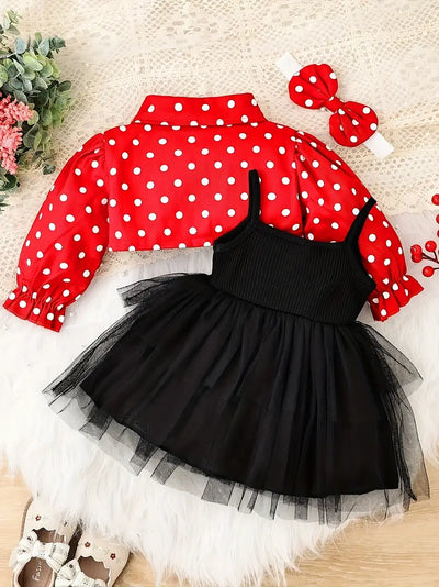 Baby Girl Red Polka Dot Dress Outfit Set